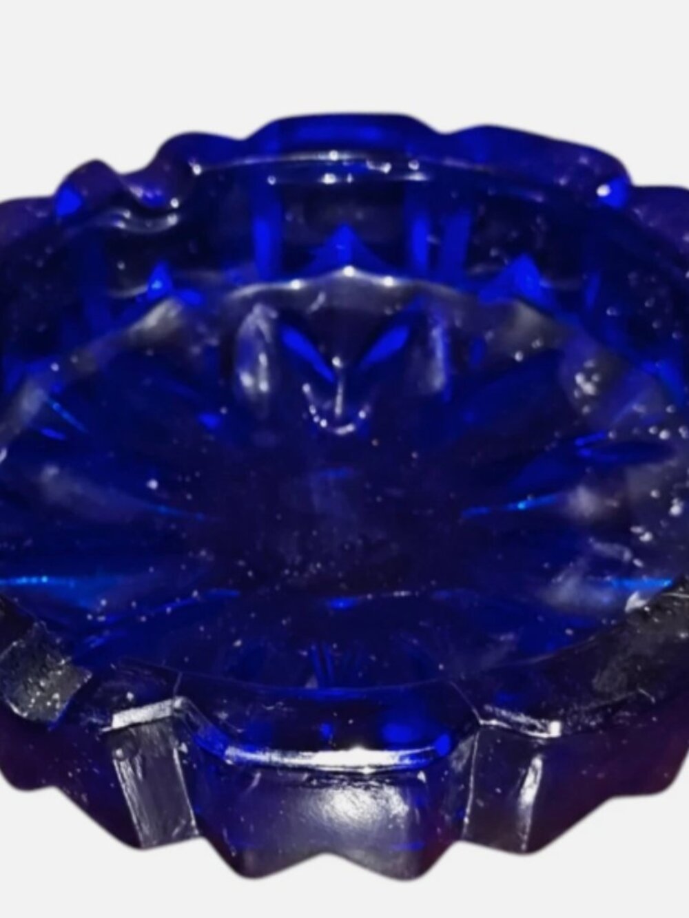 Cobalt Blue Glass Crystal Ashtray Art Deco